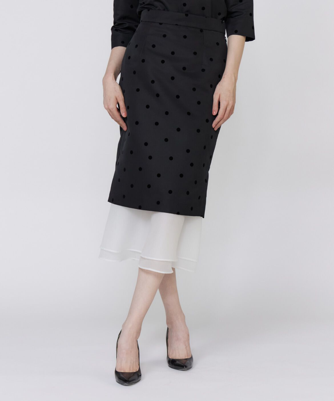 Maglie le cassetto「《M Maglie le cassetto》ドットフロッキーシアーヘムマーメイドスカート」|スカート|