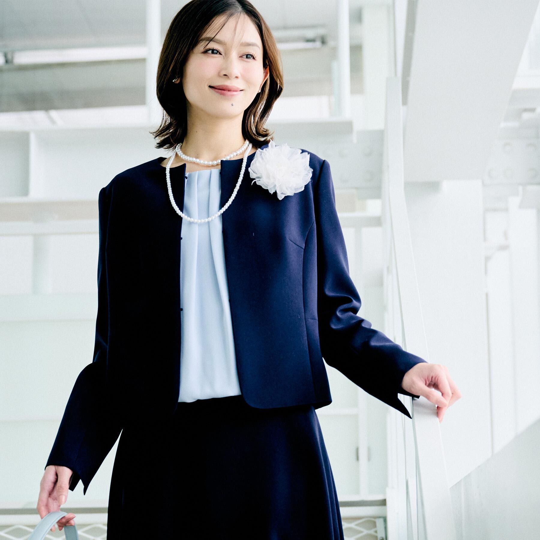 UNTITLED「【洗える/ストレッチ性/軽い】ノーカラージャケット」|ノーカラージャケット|ネイビー(094)