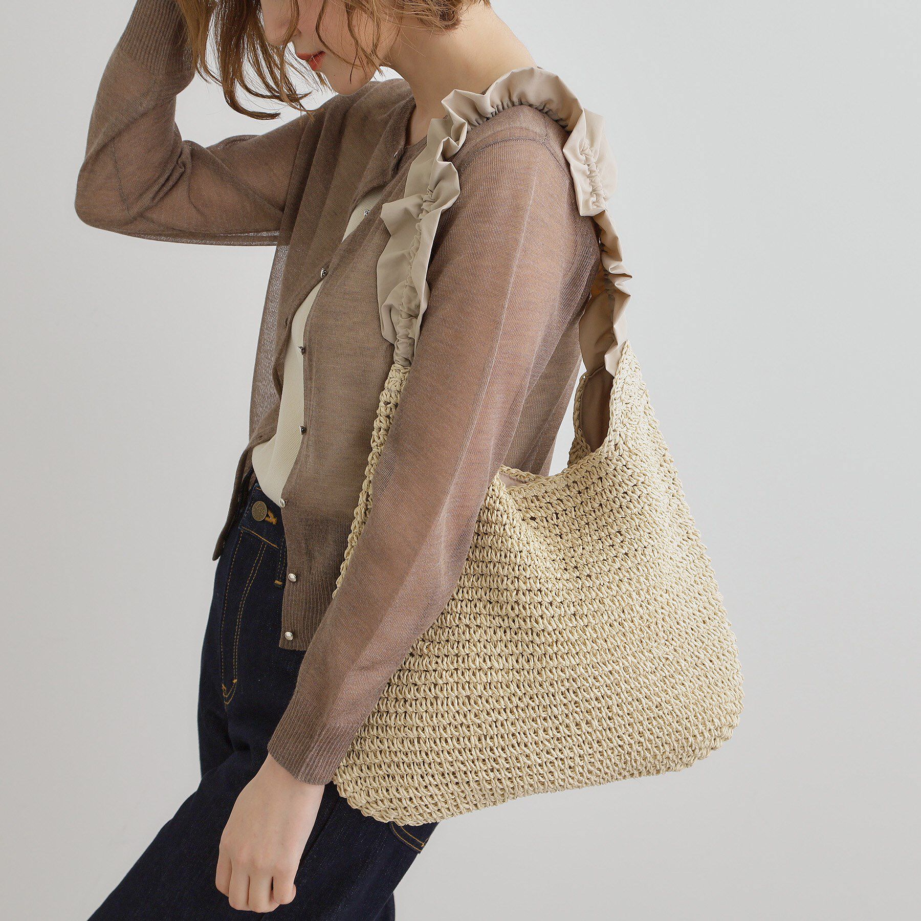 grove「フリルギャザーペーパーワンショルダー」|ショルダー・メッセンジャー|ライトベージュ(05