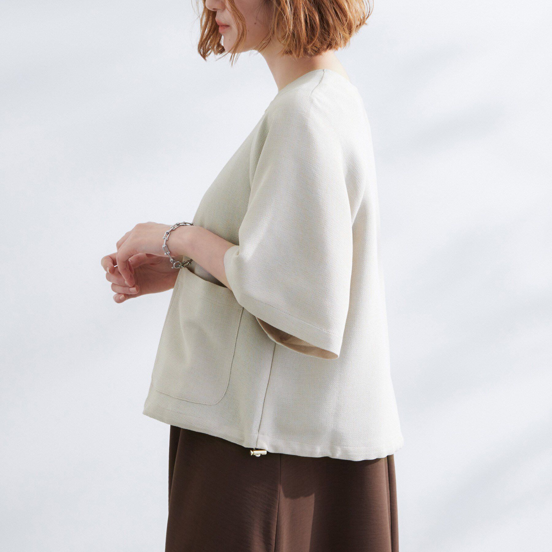 grove「透け感と立体感で魅せる、大人の夏のメッシュワイドスリーブジャケット」|ノーカラージャケット|