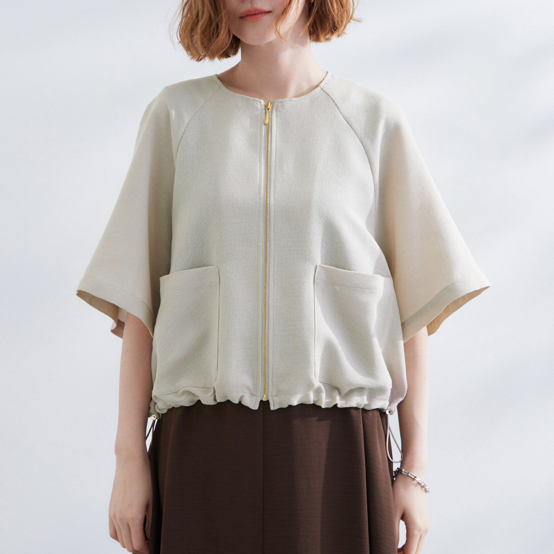 grove「透け感と立体感で魅せる、大人の夏のメッシュワイドスリーブジャケット」|ノーカラージャケット|