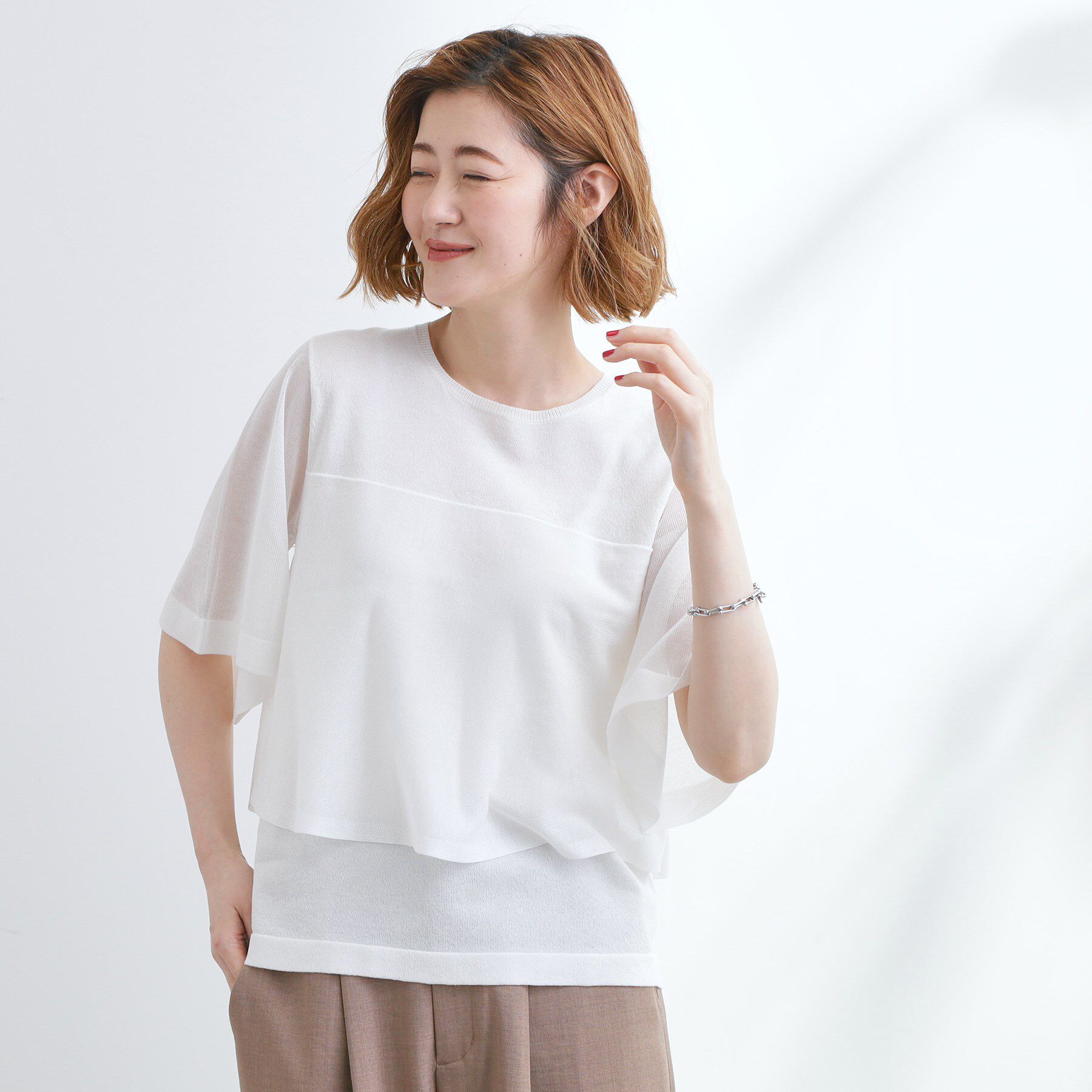 grove「シアーな軽やかさフロントシアーフレアニット」|ニット・セーター|