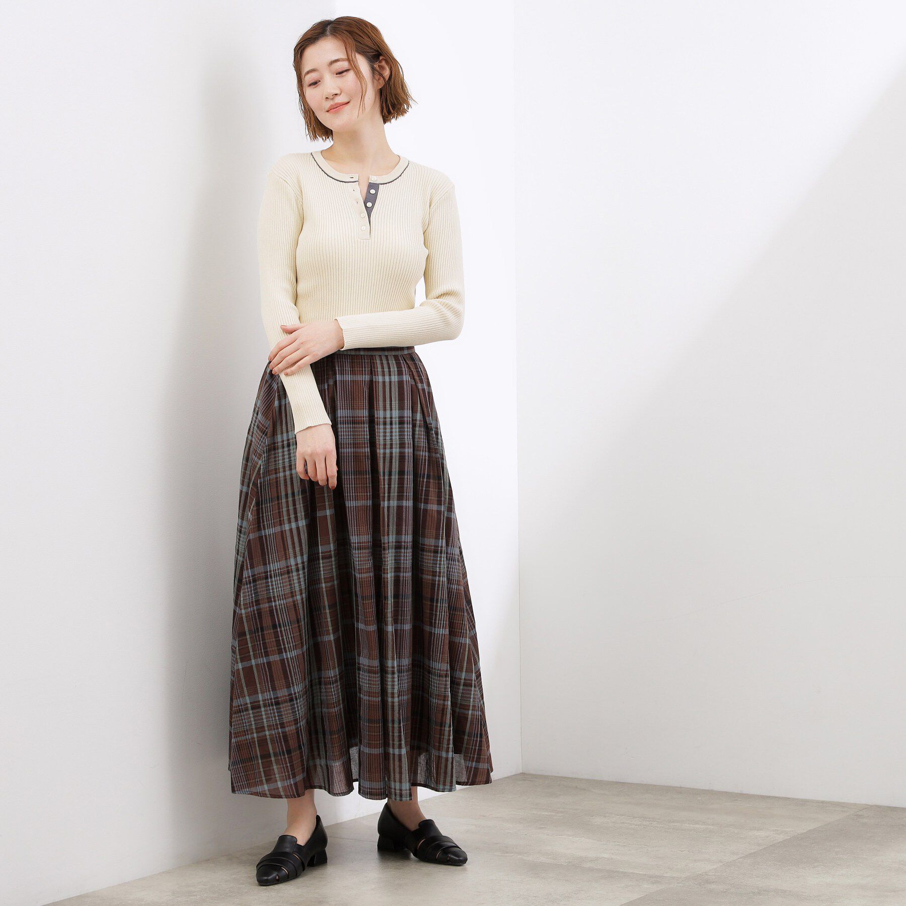 grove「バイカラー ヘンリーネックリブニット」|ニット・セーター|