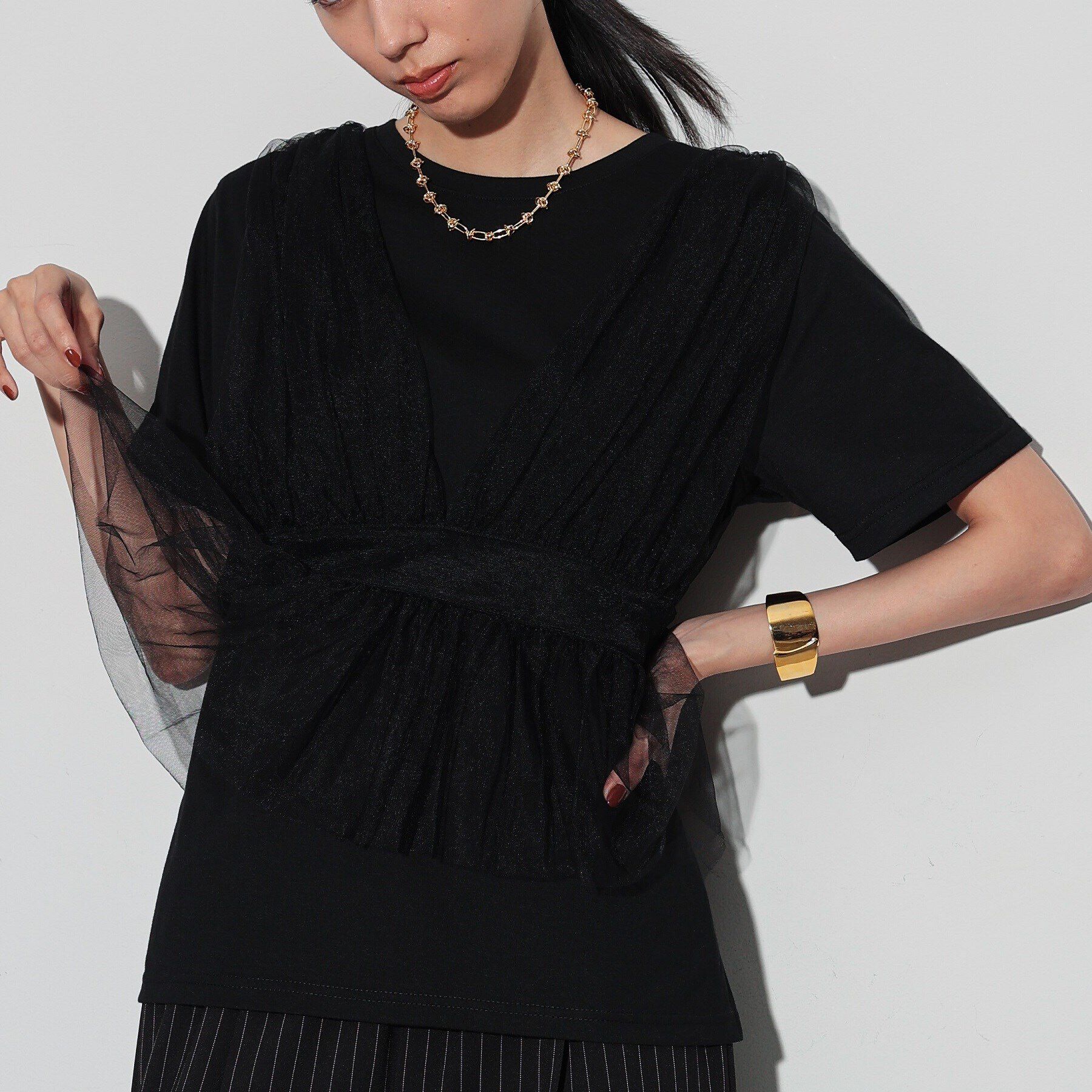 GALLEST「チュールビスチェセットTシャツ」|Tシャツ・カットソー|ﾌﾞﾗｯｸ(019)