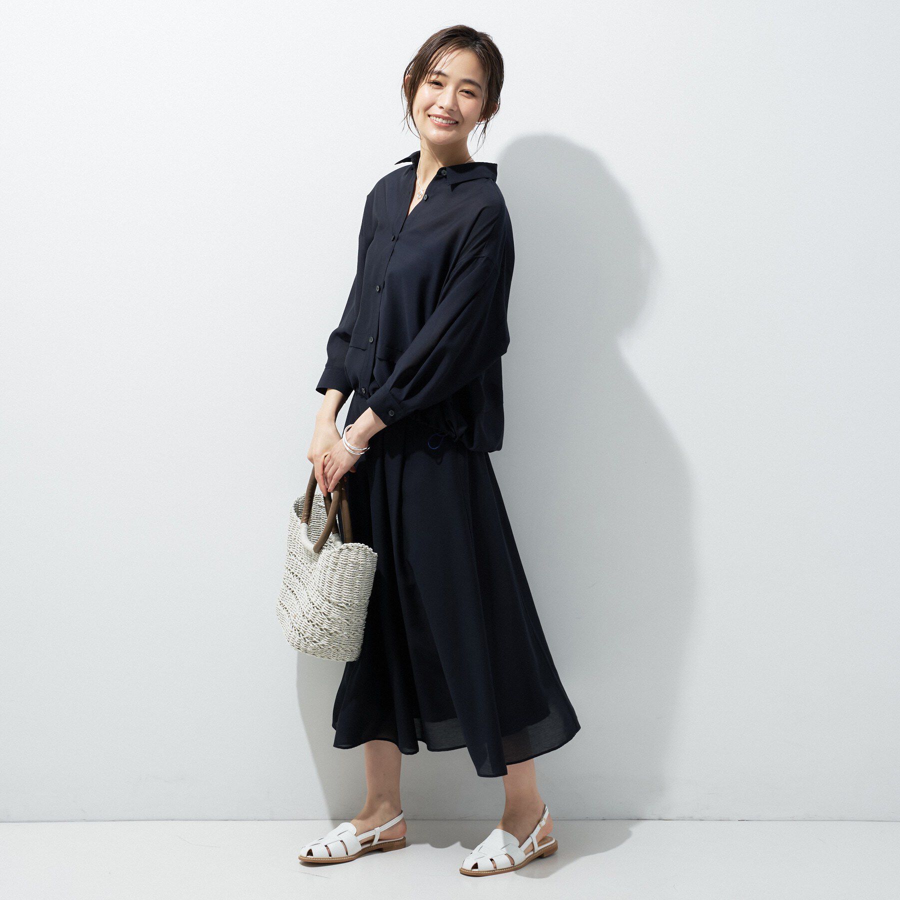 INDIVI「【洗える／SETUP可能】シアーシャンブレータックフレアスカート」|スカート|