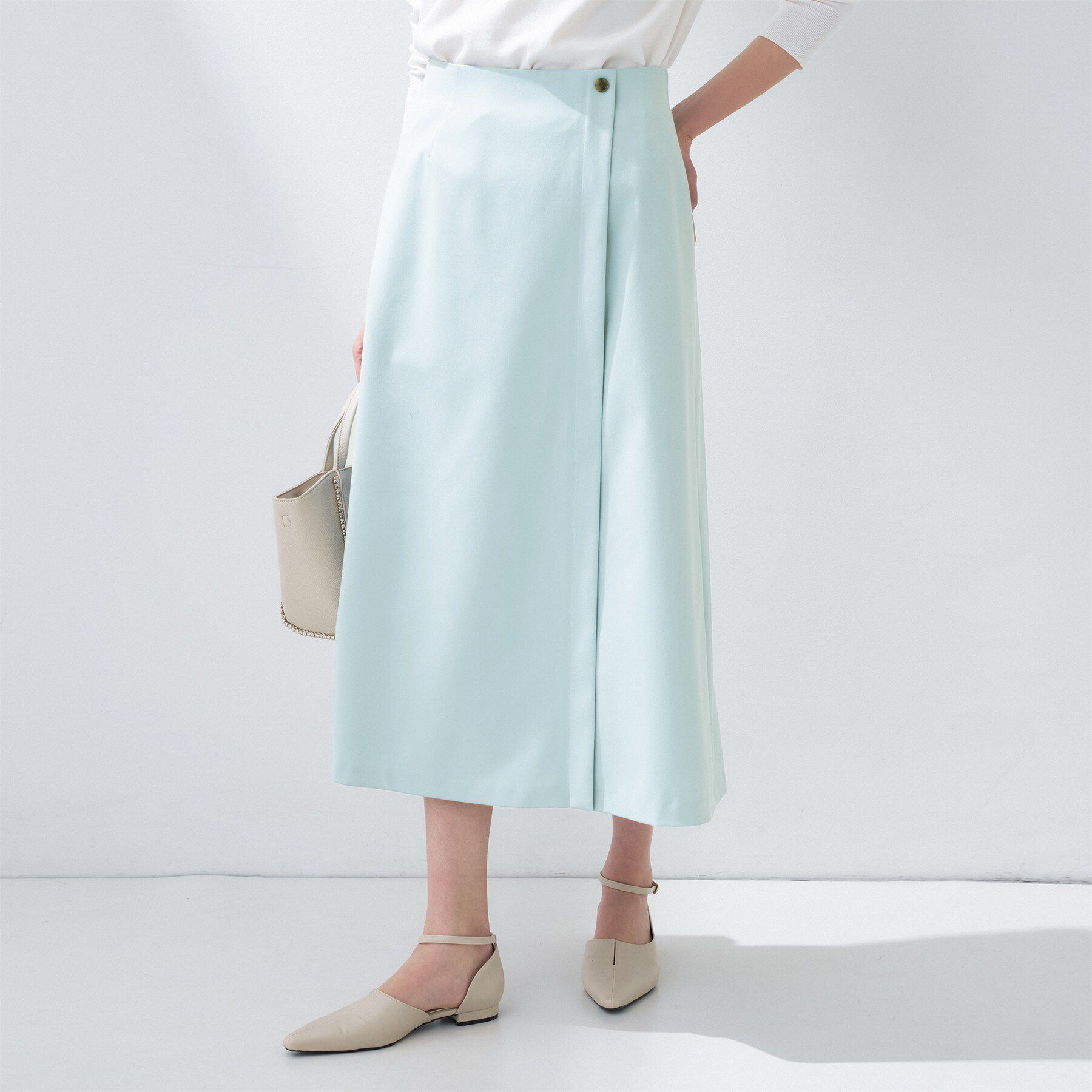 INDIVI「【洗える／UVケア】巻き風フレアスカート」|スカート|ミントグリーン(02
