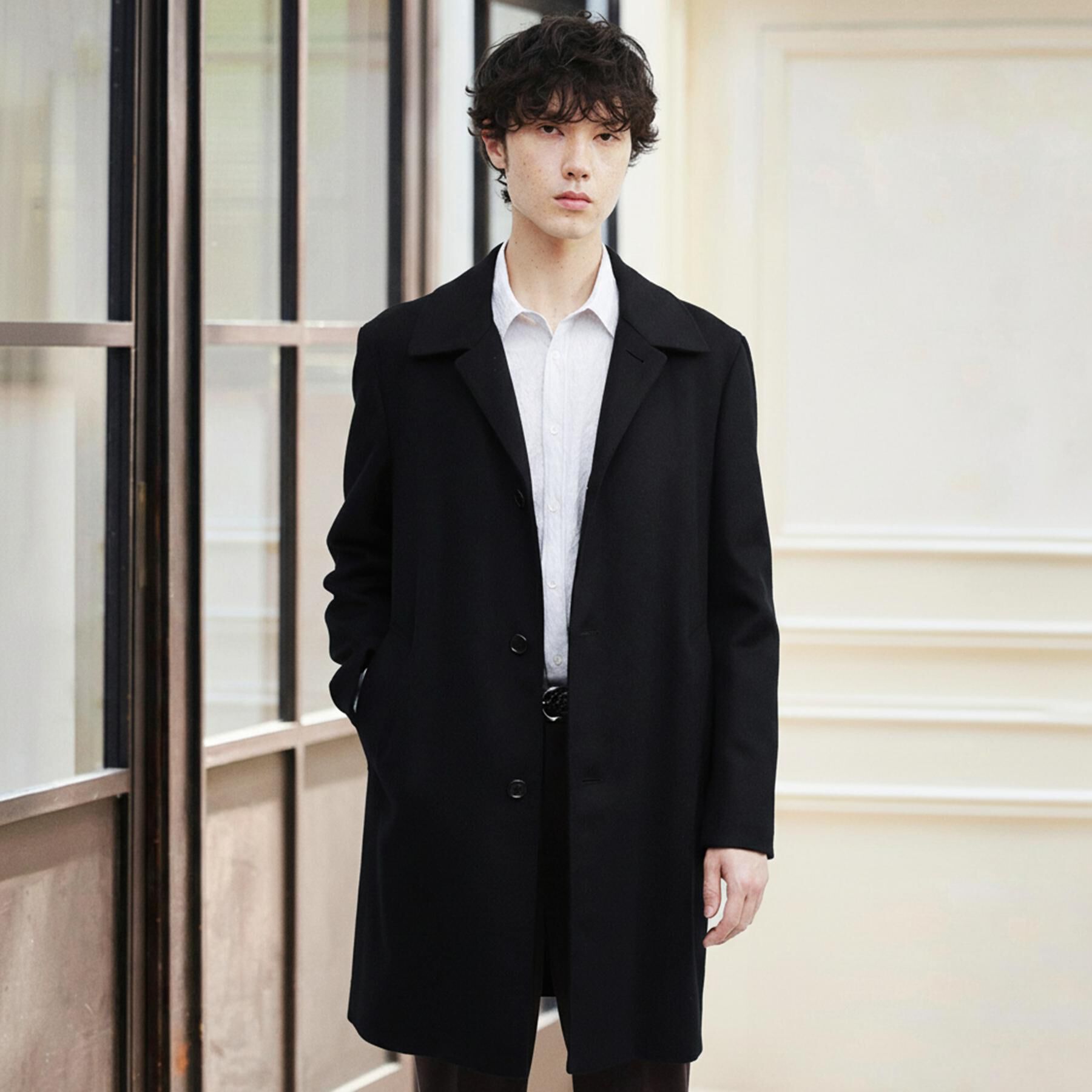 TAKEO KIKUCHI「カシミヤブレンド ビーバー調ステンカラーコート」|ステンカラーコート|ブラック(119)