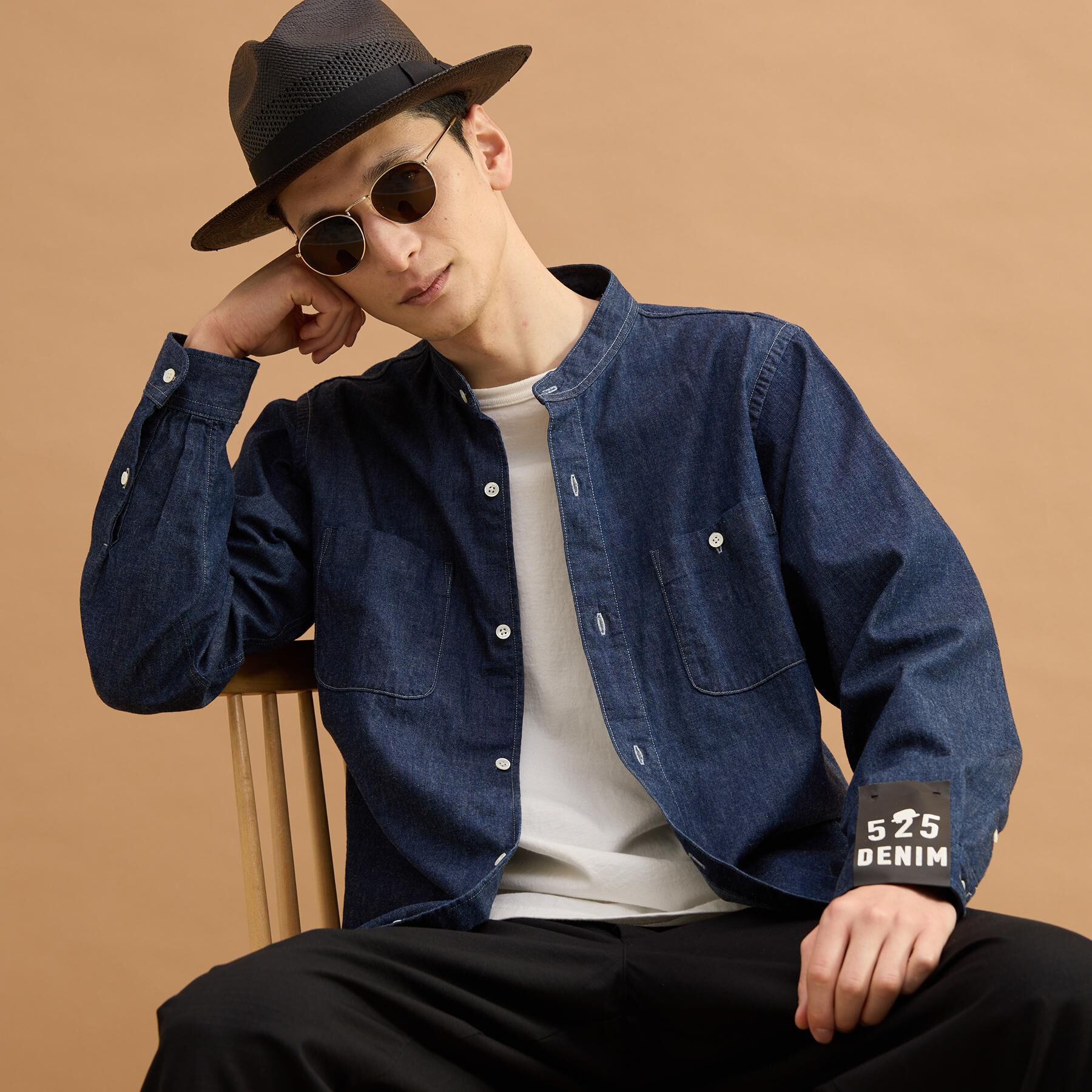 40CARATS&525「バンドカラーデニムシャツ」|シャツ・ブラウス|