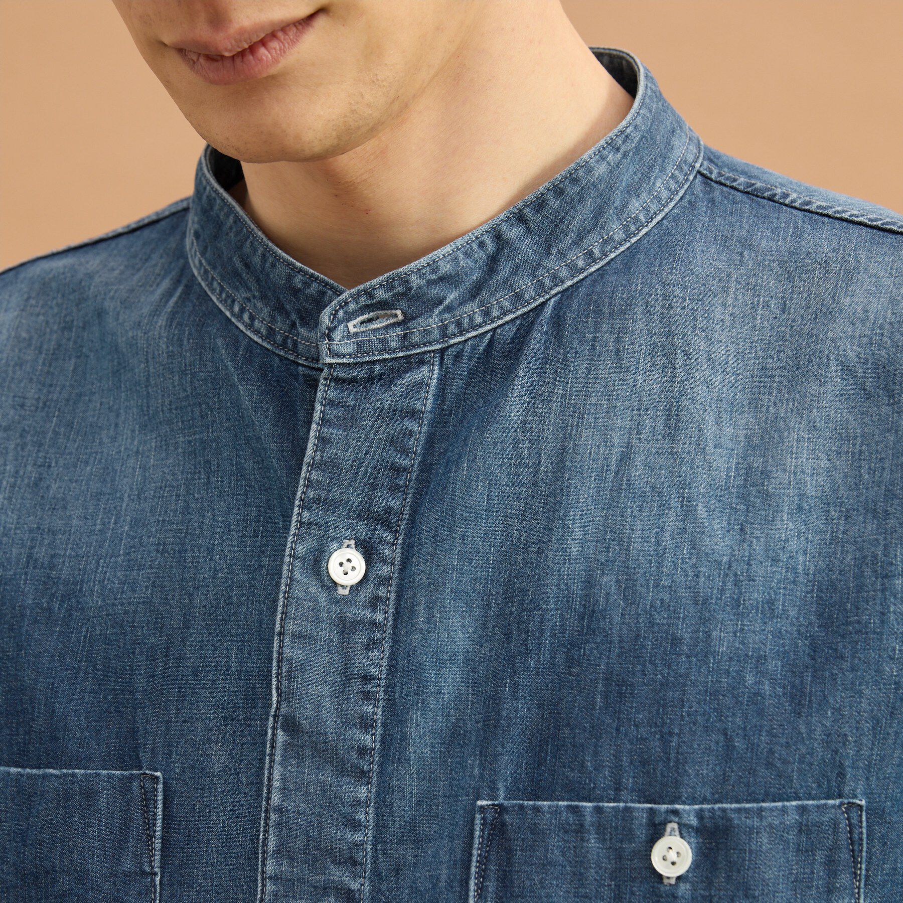 40CARATS&525「バンドカラーデニムシャツ」|シャツ・ブラウス|