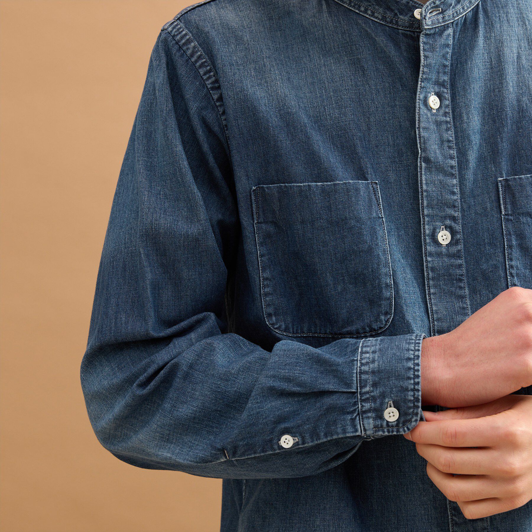 40CARATS&525「バンドカラーデニムシャツ」|シャツ・ブラウス|