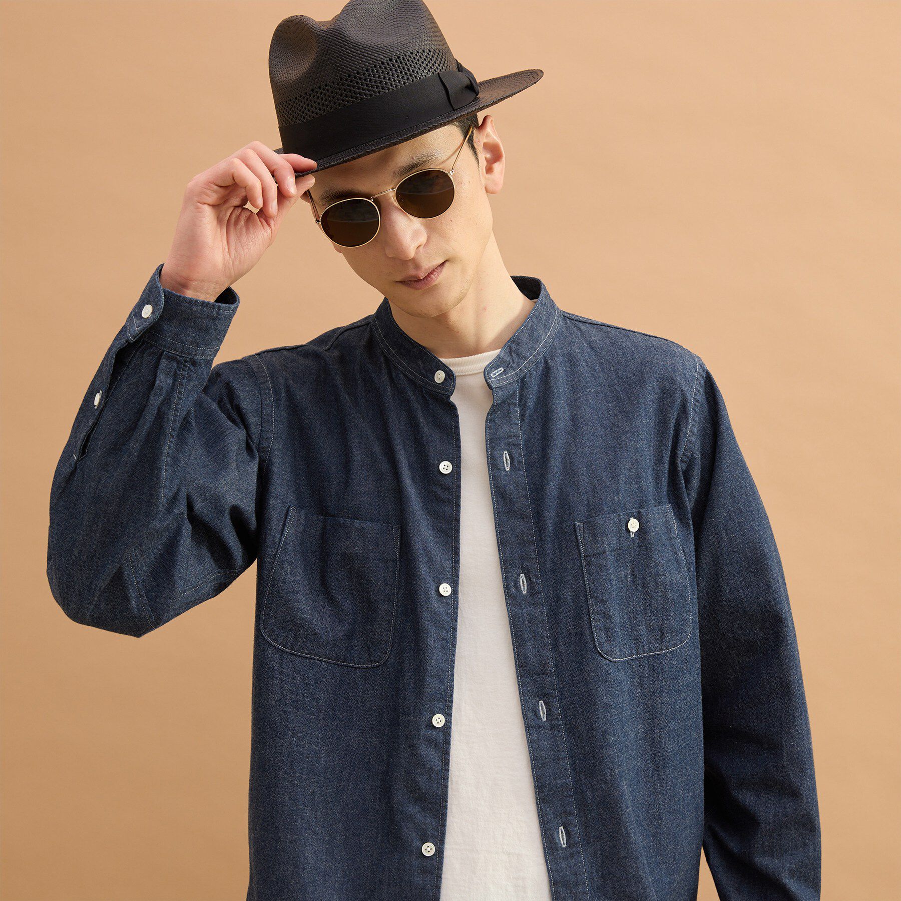 40CARATS&525「バンドカラーデニムシャツ」|シャツ・ブラウス|