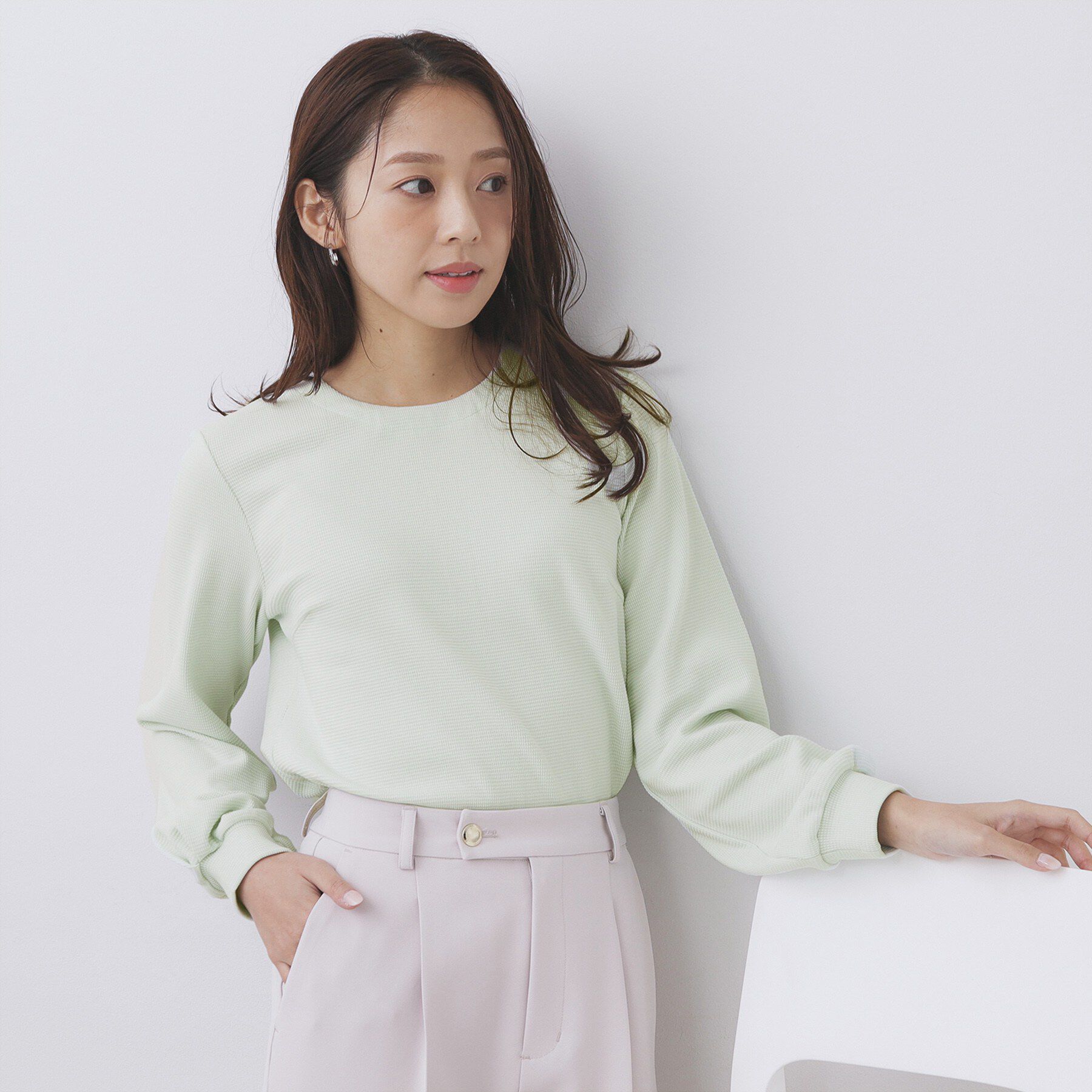 index「レース衿付きピケジャージトップス【洗濯機OK】」|Tシャツ・カットソー|