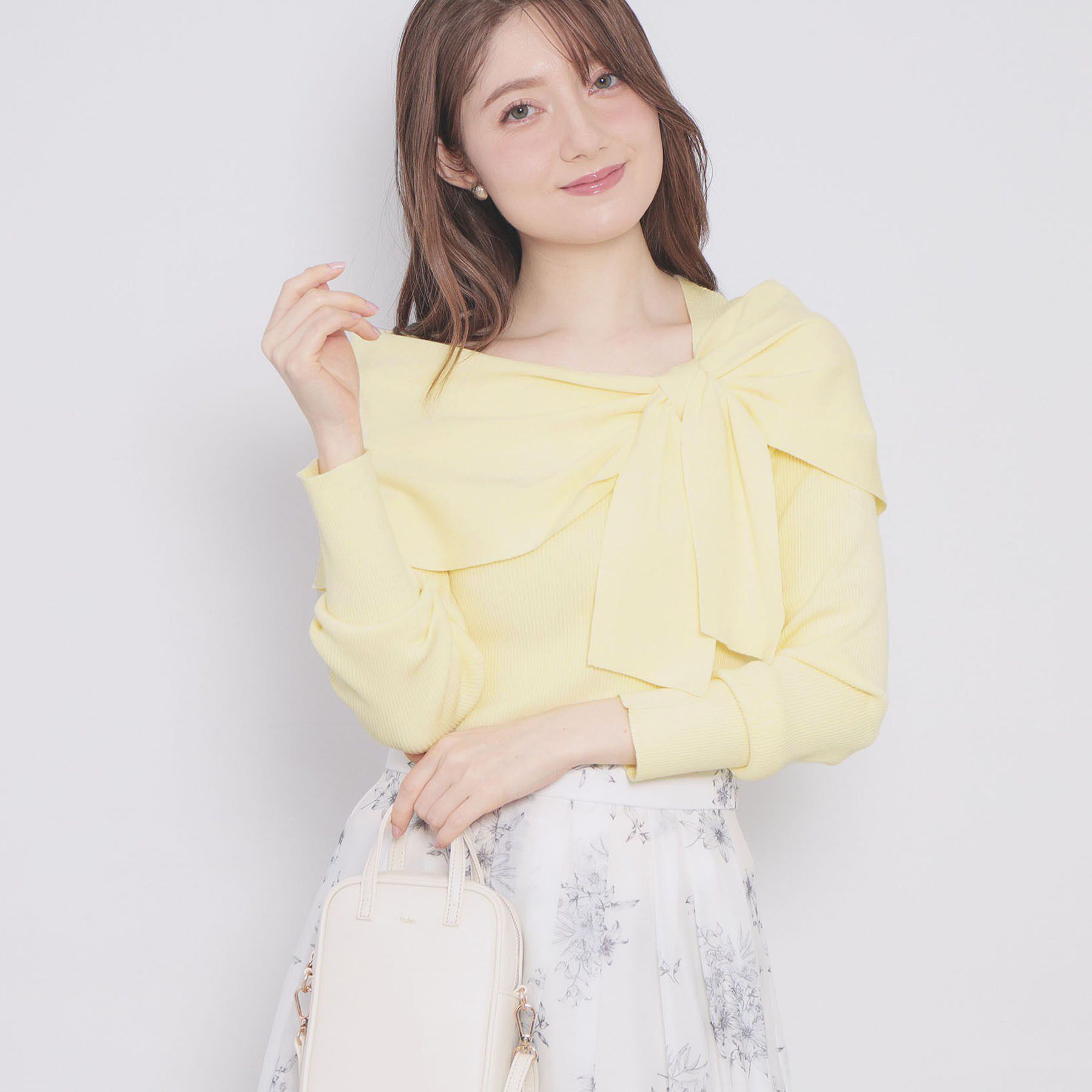 index「オフショルリボンリブニット【洗濯機OK】」|ニット・セーター|ライトイエロー(03