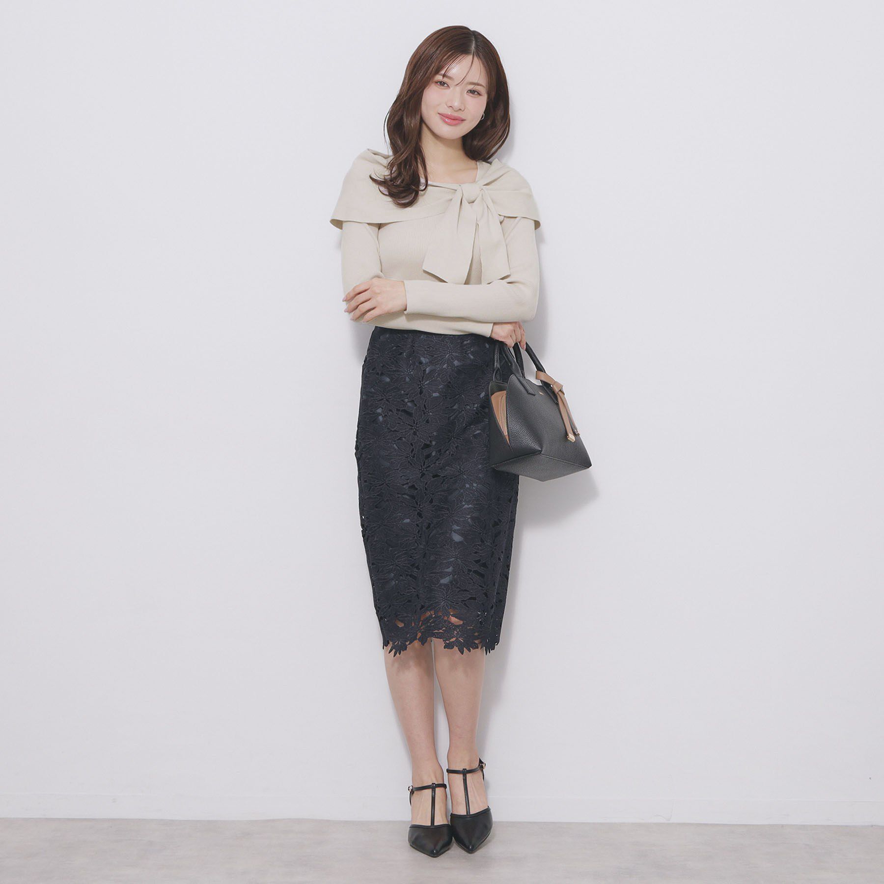 index「オフショルリボンリブニット【洗濯機OK】」|ニット・セーター|