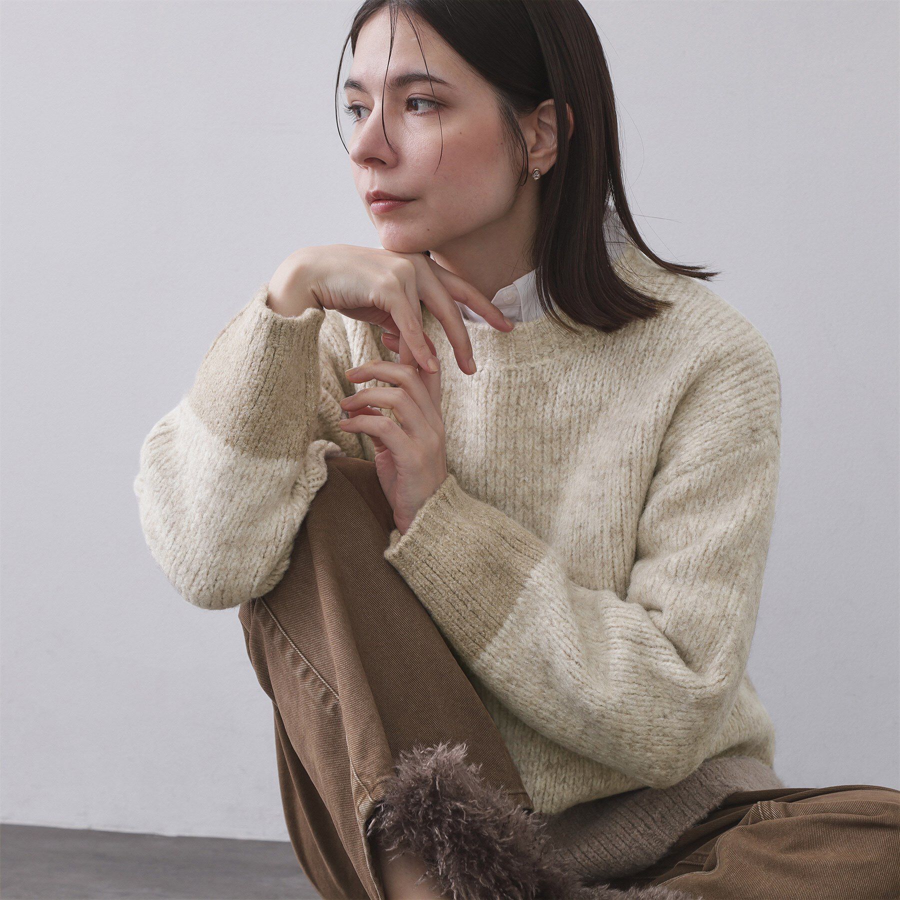 OPAQUE.CLIP「カラーMIXミドルゲージニット【洗濯機OK】」|ニット・セーター|ライトベージュ(45