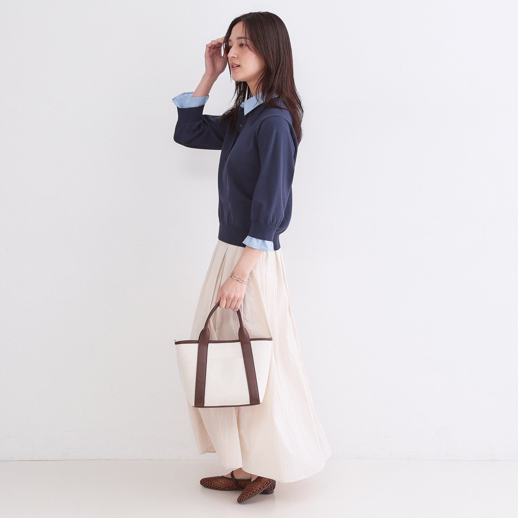 OPAQUE.CLIP「シャツレイヤード風ポロニット【洗濯機OK】」|ニット・セーター|