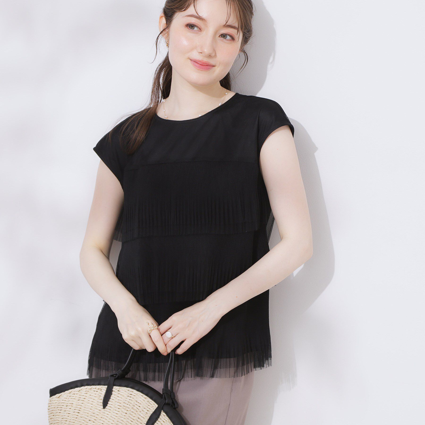 Couture broach「【マシンウォッシャブル・大人可愛い】チュールプリーツチュニック」|Tシャツ・カットソー|