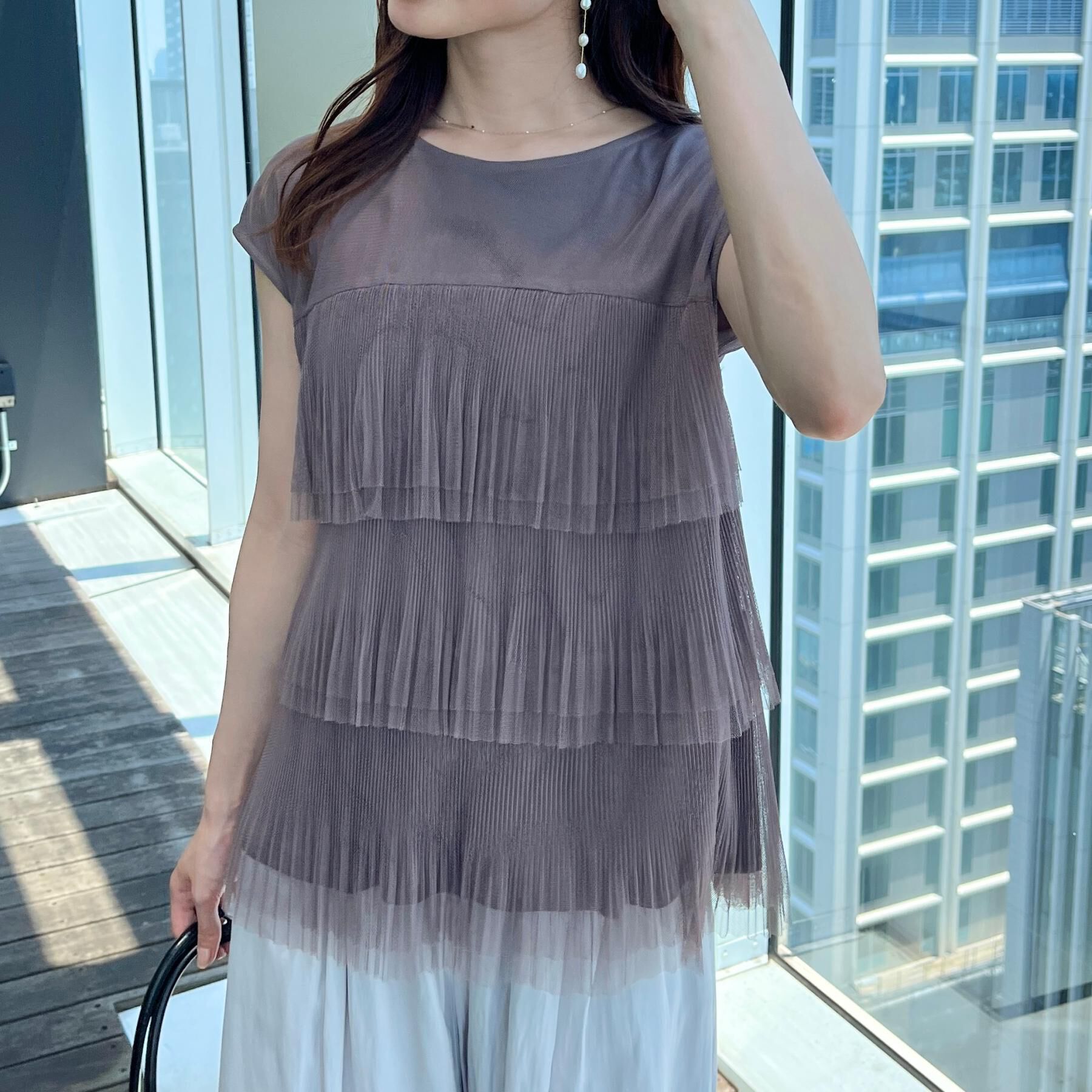 Couture broach「【マシンウォッシャブル・大人可愛い】チュールプリーツチュニック」|Tシャツ・カットソー|