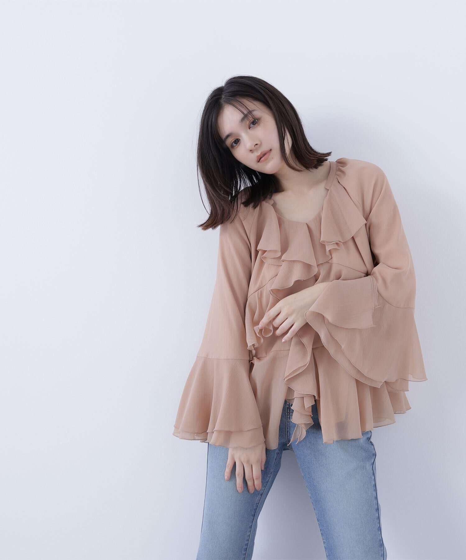  「ラッフルフリルチュニックブラウス」|シャツ・ブラウス|ピンク