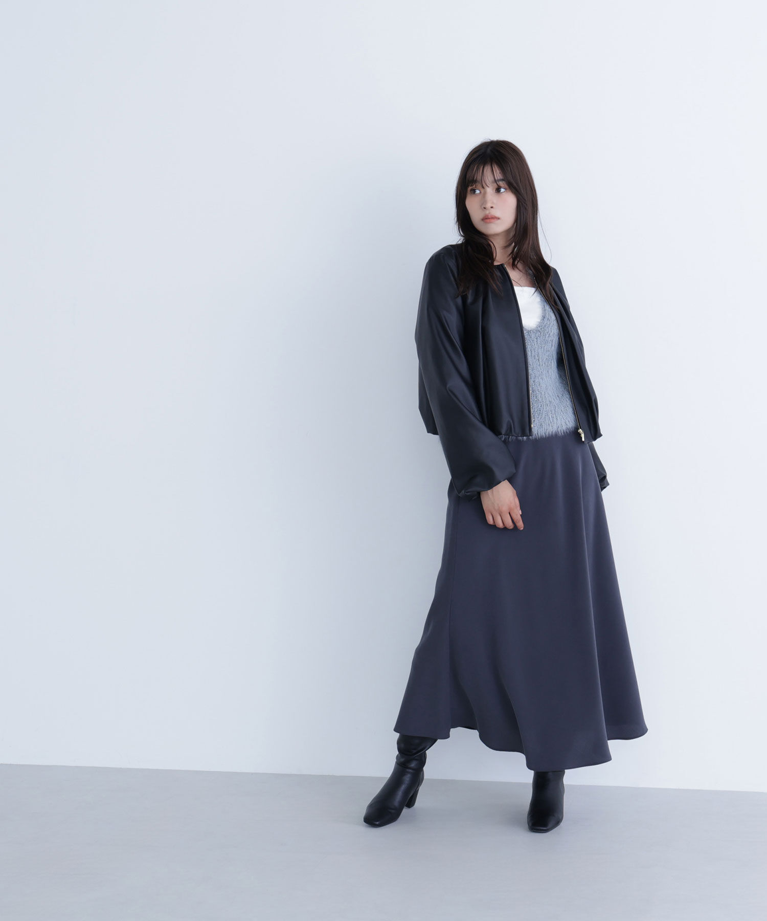  「フェイクレザーギャザーブルゾン」|ブルゾン・スタジャン|