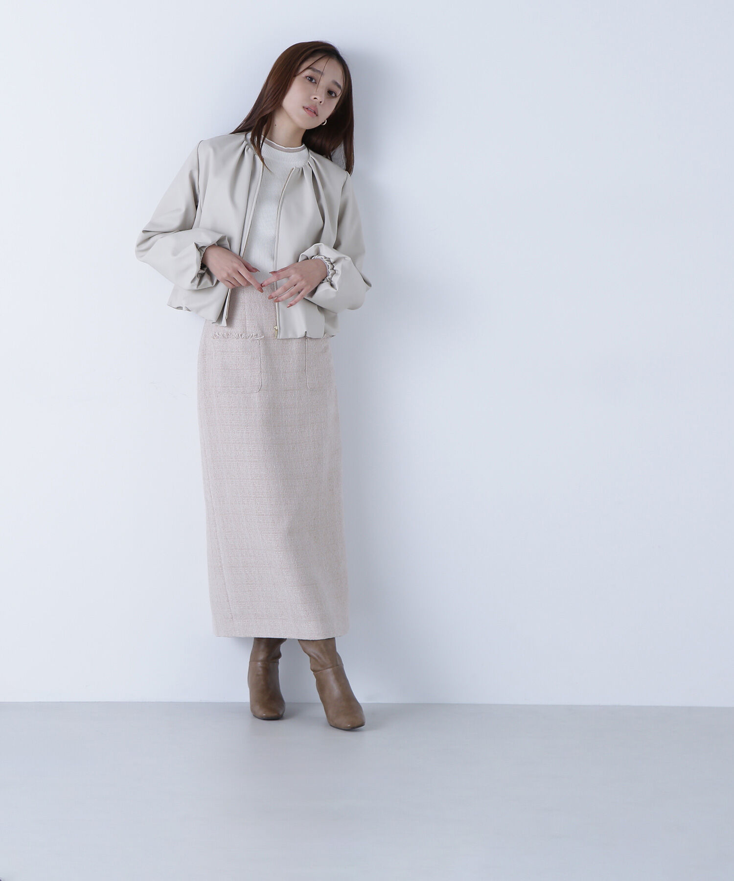  「フェイクレザーギャザーブルゾン」|ブルゾン・スタジャン|