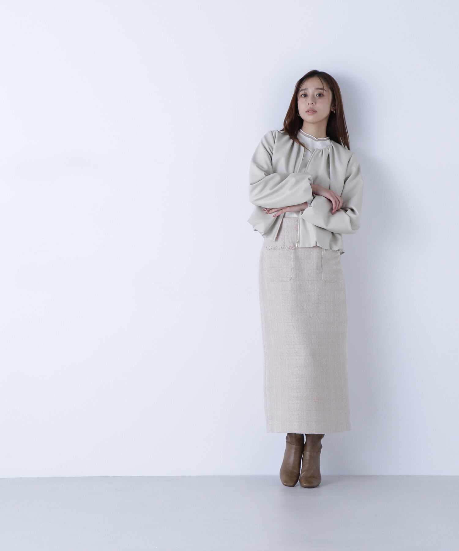  「フェイクレザーギャザーブルゾン」|ブルゾン・スタジャン|