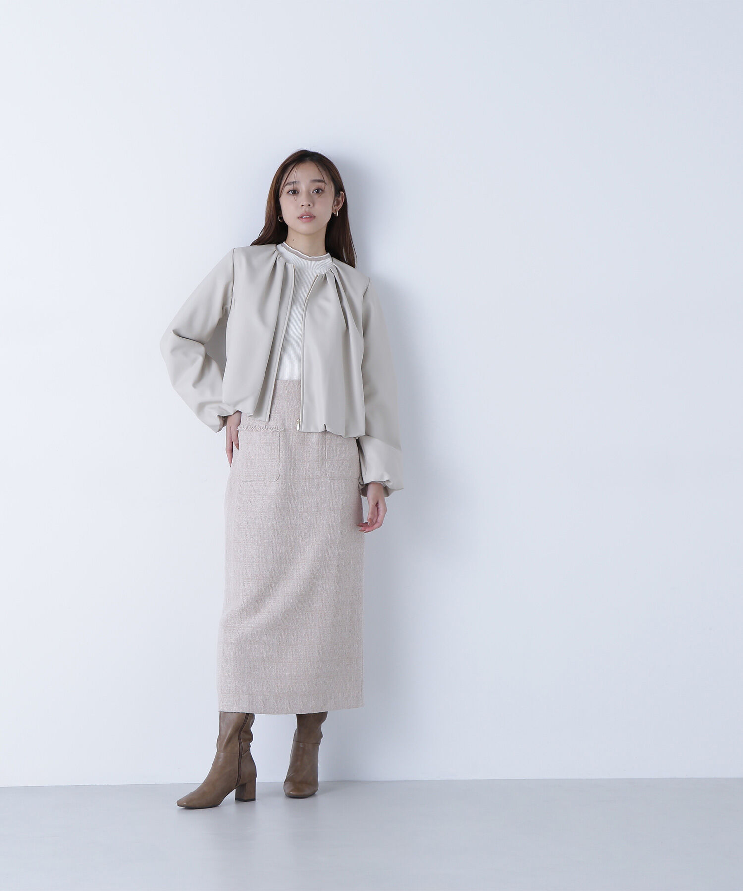  「フェイクレザーギャザーブルゾン」|ブルゾン・スタジャン|