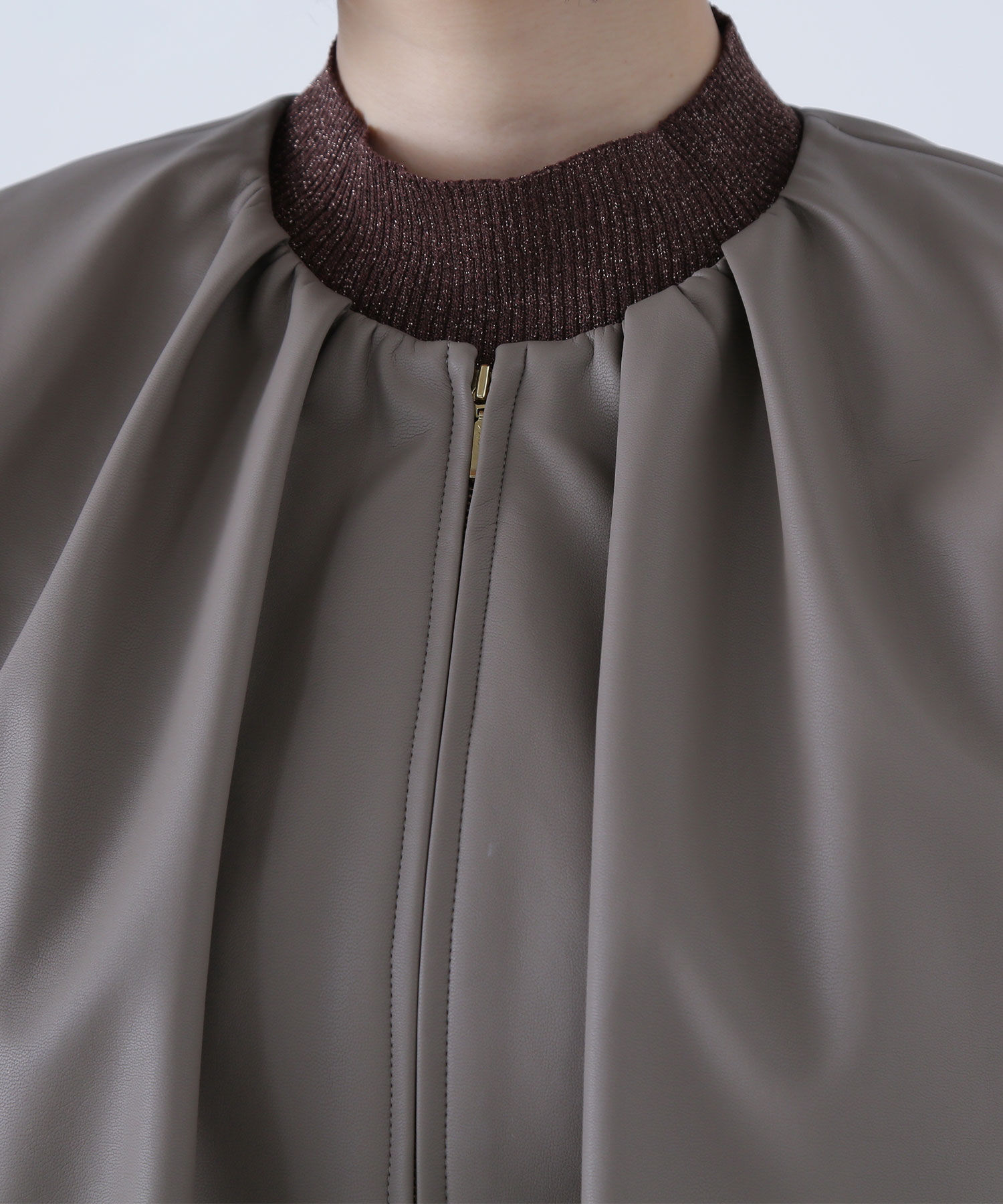  「フェイクレザーギャザーブルゾン」|ブルゾン・スタジャン|