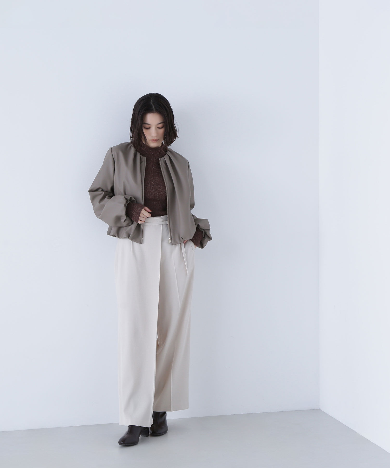  「フェイクレザーギャザーブルゾン」|ブルゾン・スタジャン|