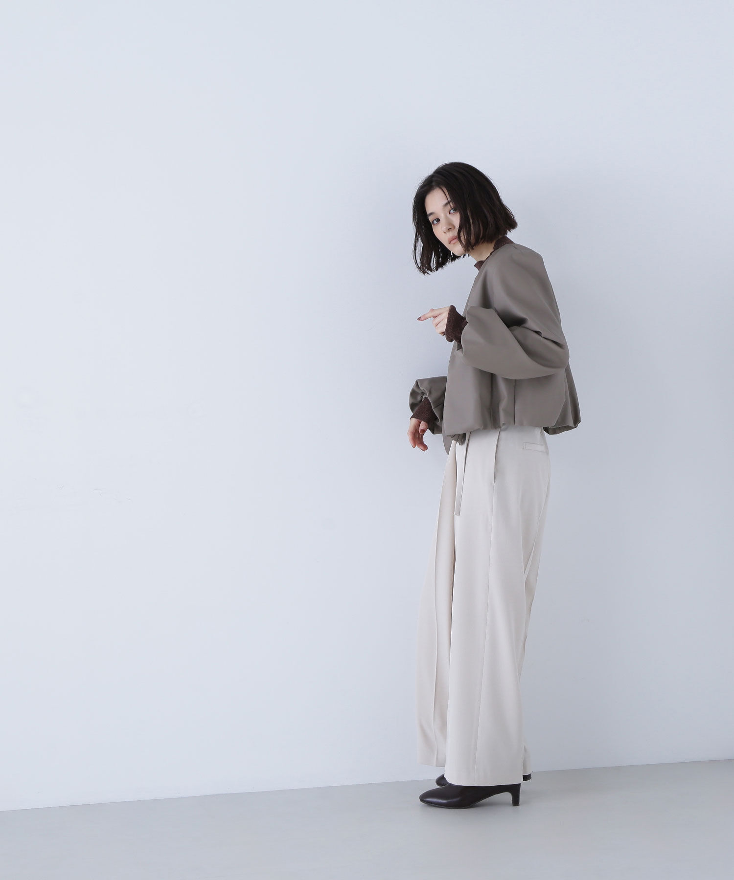  「フェイクレザーギャザーブルゾン」|ブルゾン・スタジャン|