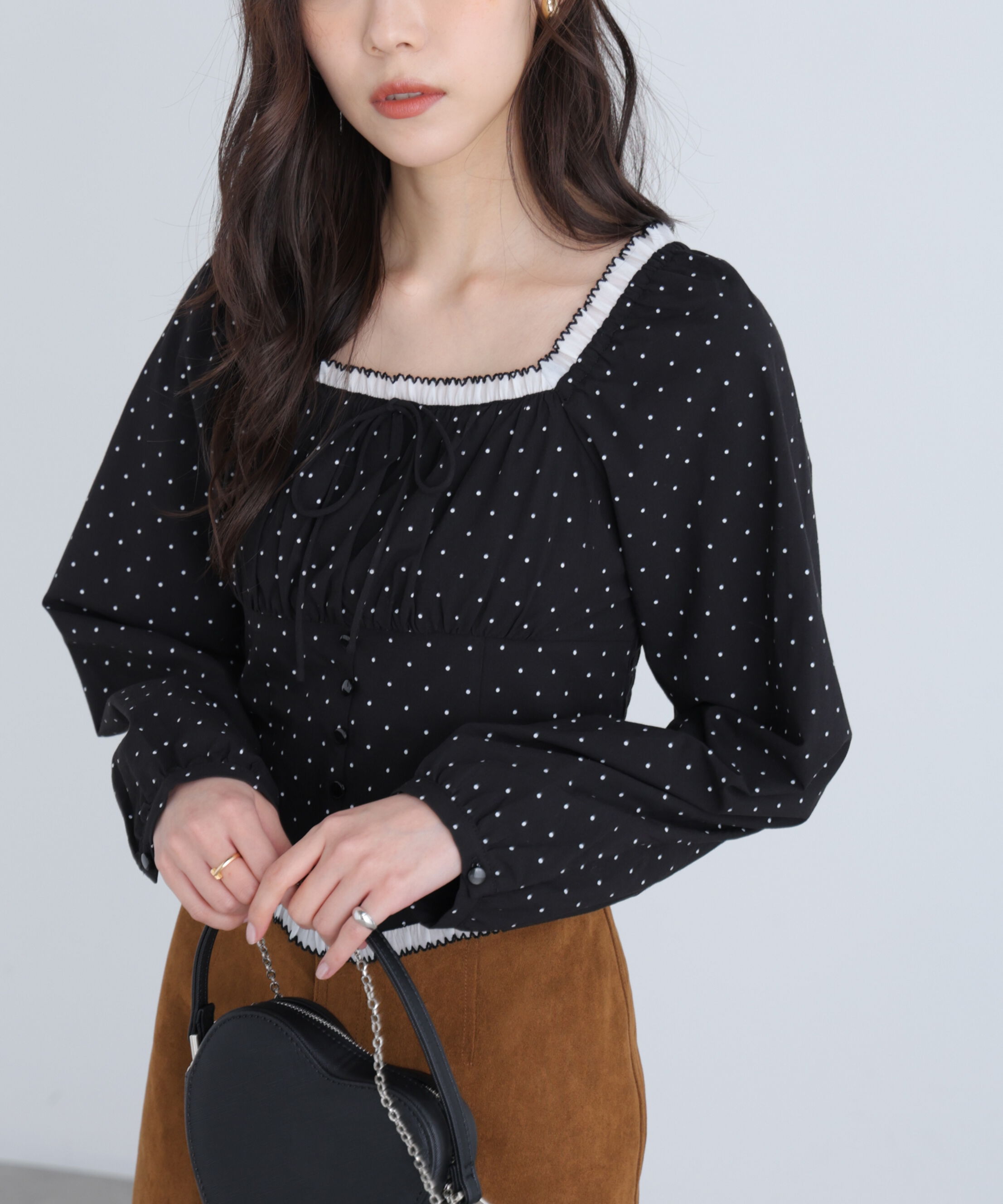  「長袖ドット衿フリルブラウス」|シャツ・ブラウス|