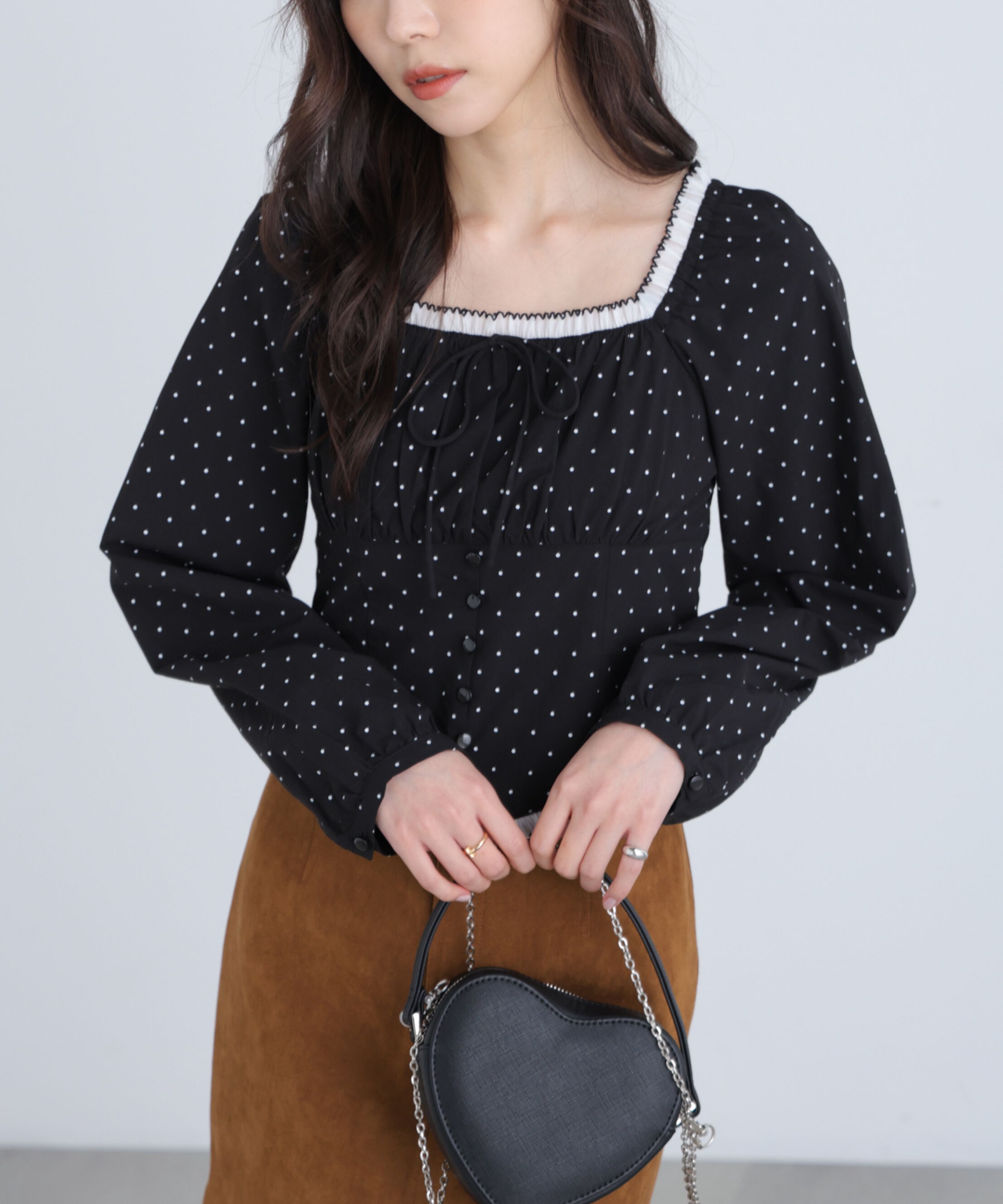  「長袖ドット衿フリルブラウス」|シャツ・ブラウス|