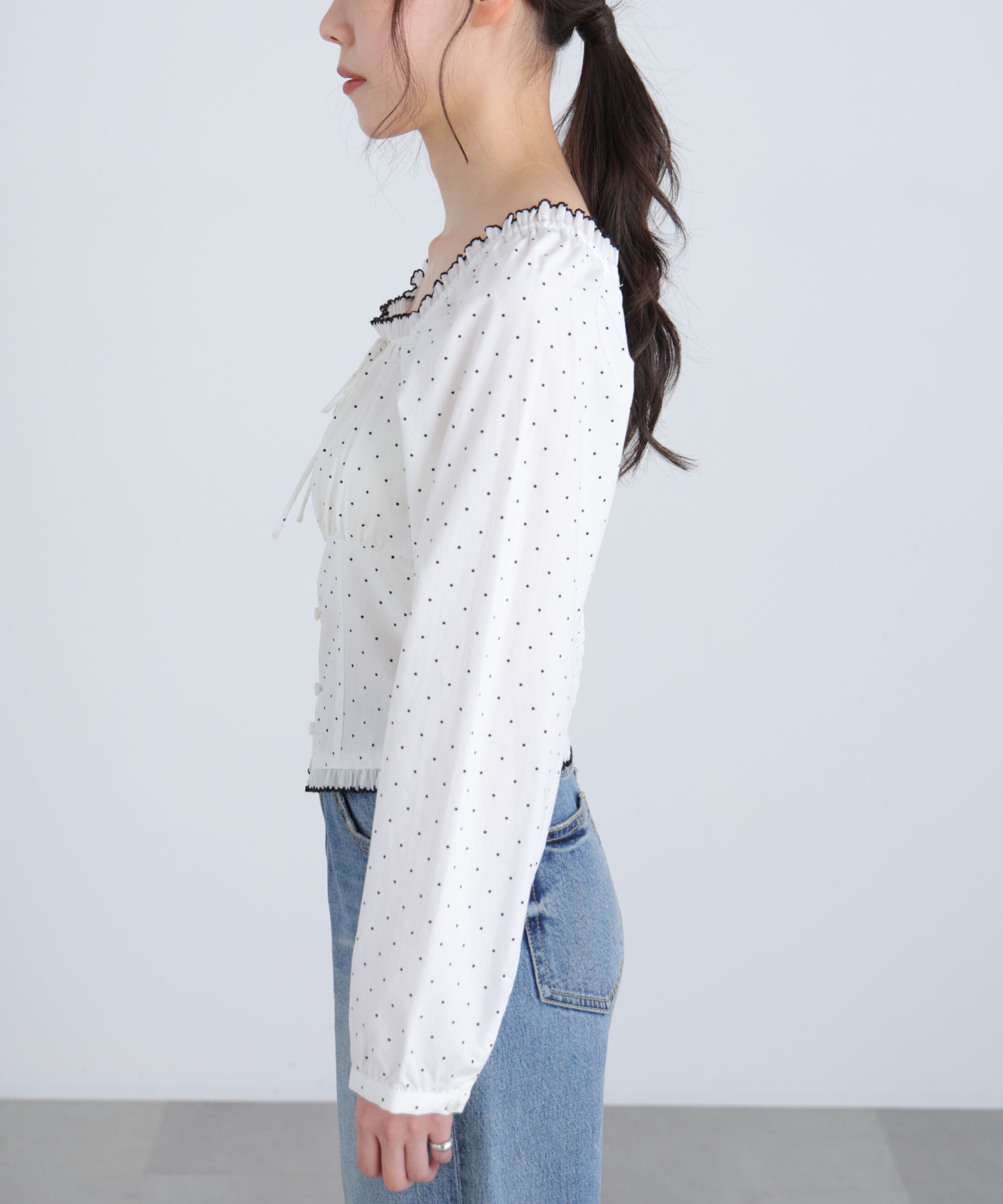 「長袖ドット衿フリルブラウス」|シャツ・ブラウス|