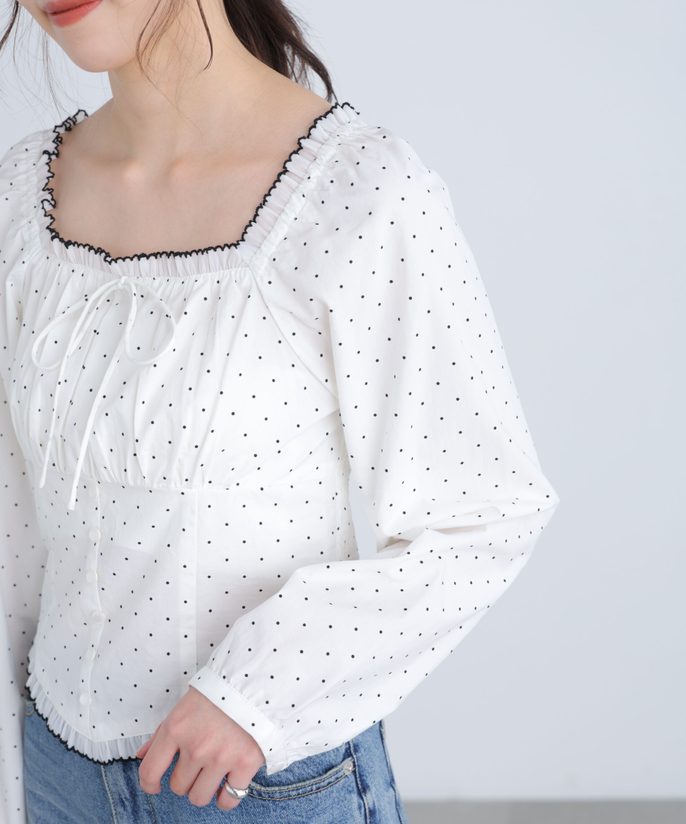  「長袖ドット衿フリルブラウス」|シャツ・ブラウス|