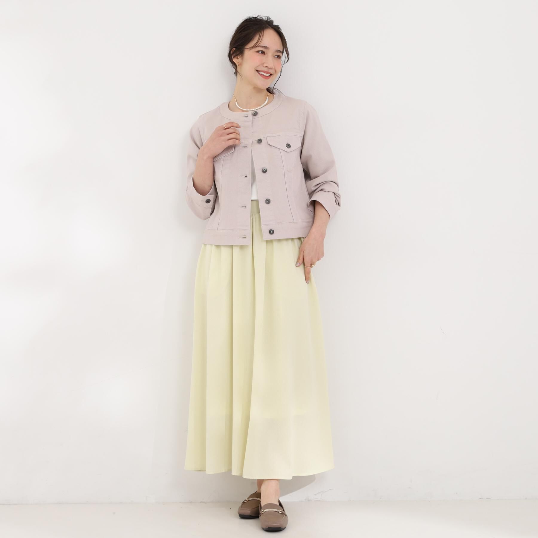 SHOO･LA･RUE「【SHOO・LA・RUE DENIM】大人のための ノーカラーデニムジャケット」|デニムジャケット|