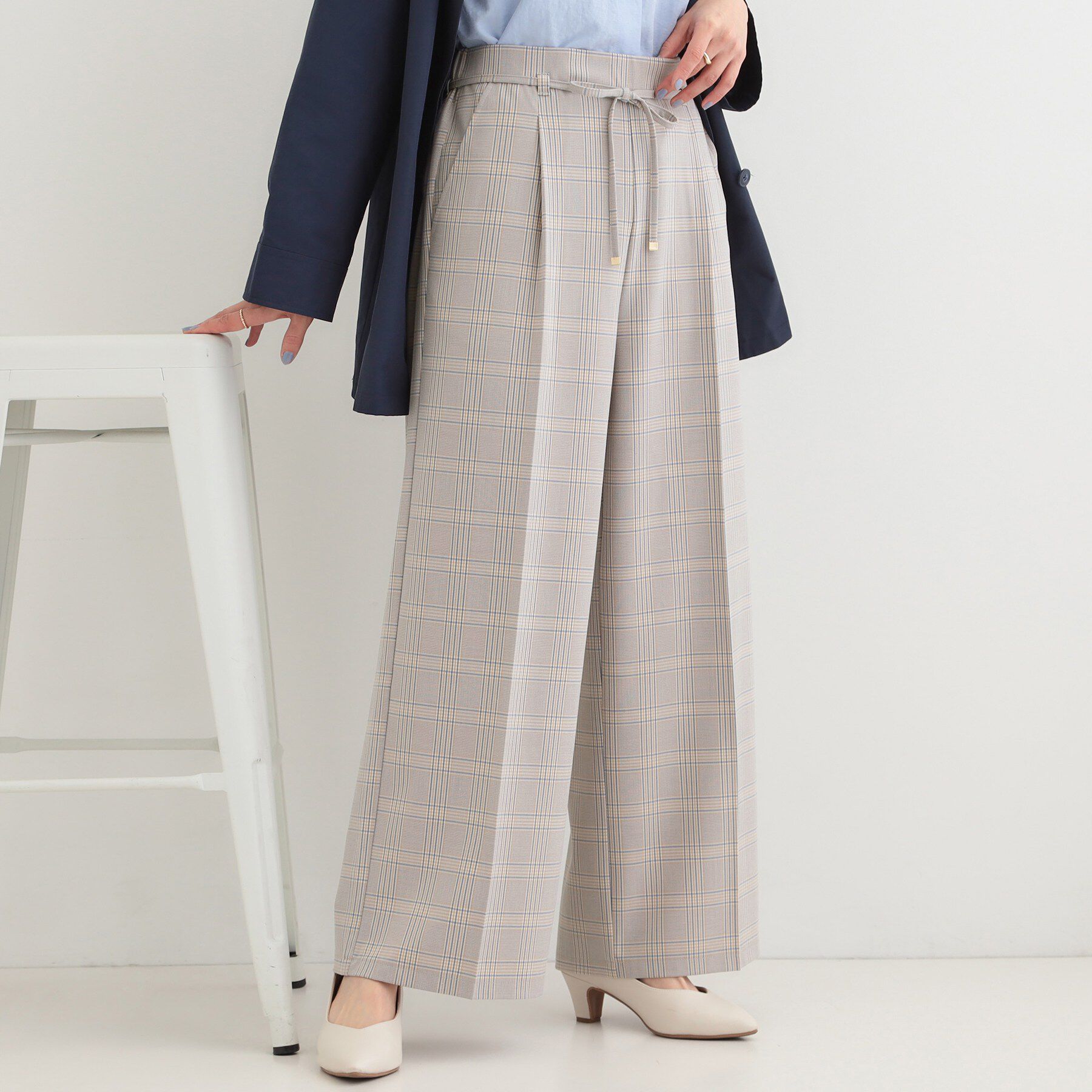 SHOO･LA･RUE「【着丈選べる/S-LL】センタープレスできちんと見え イージーワイドパンツ」|その他|ブルー(291)