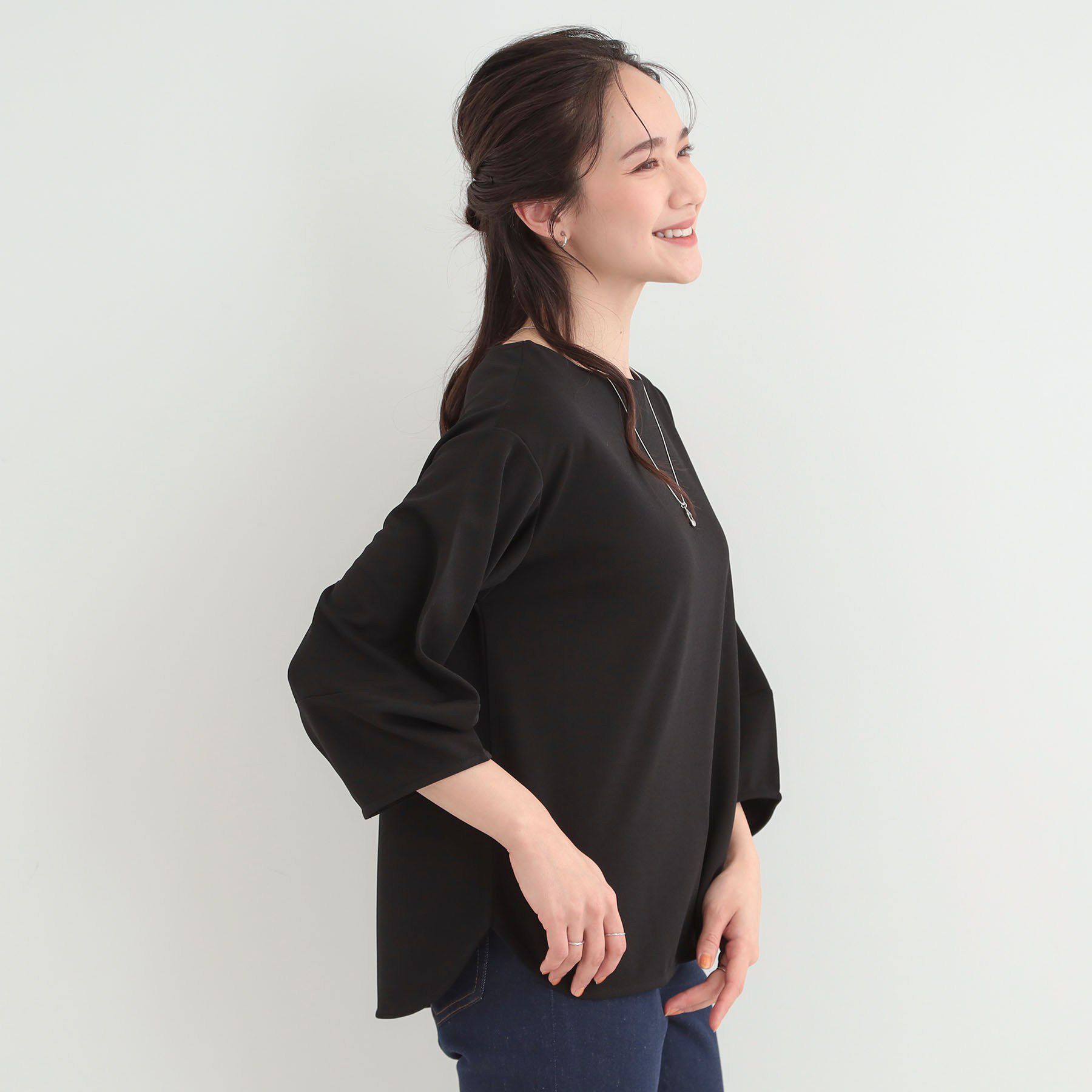 SHOO･LA･RUE「【2点セット/7分袖/S-LL】ランタンスリーブで女性らしい ネックレス付きブラウス」|シャツ・ブラウス|