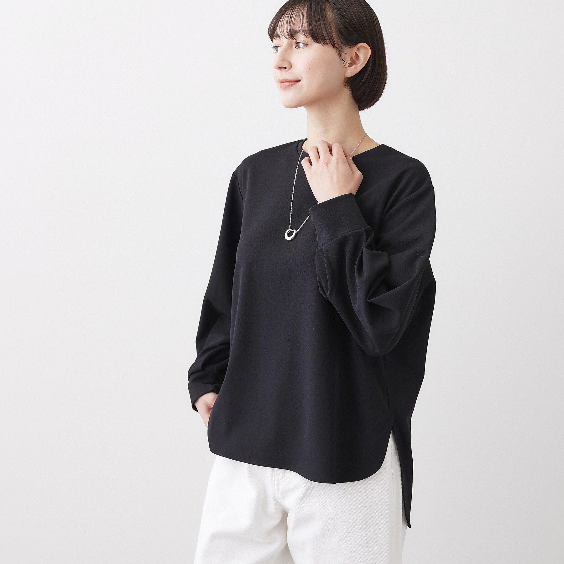 Dessin「【体型カバー/レイヤード/洗える】ジョーゼットプルオーバーブラウス」|シャツ・ブラウス|ブラック(019)
