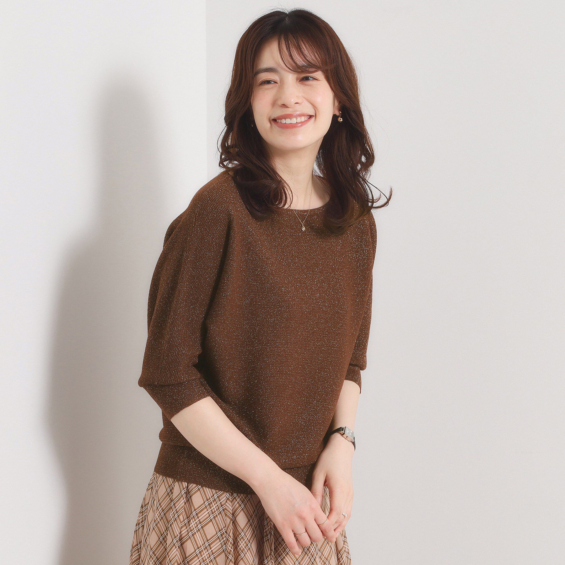 ITS&rsquo;DEMO「【手洗い可】ラメドルマンニット」|ニット・セーター|ブラウン(043)