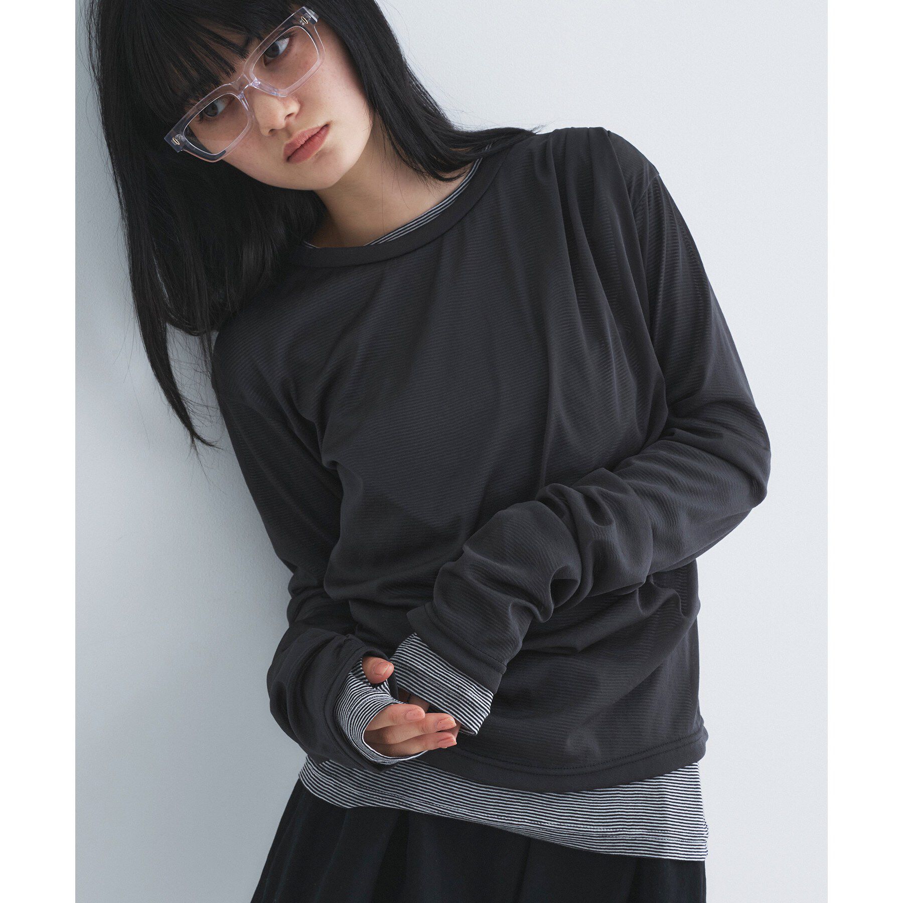 CODE A「sheer combi layer tops」|Tシャツ・カットソー|チャコールグレー(0