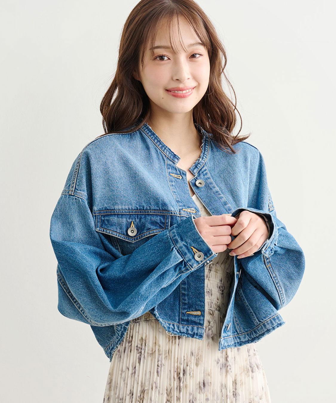COCO DEAL「リメイク風ノーカラーGジャン」|デニムジャケット|