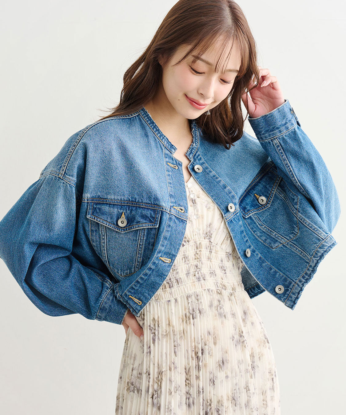 COCO DEAL「リメイク風ノーカラーGジャン」|デニムジャケット|