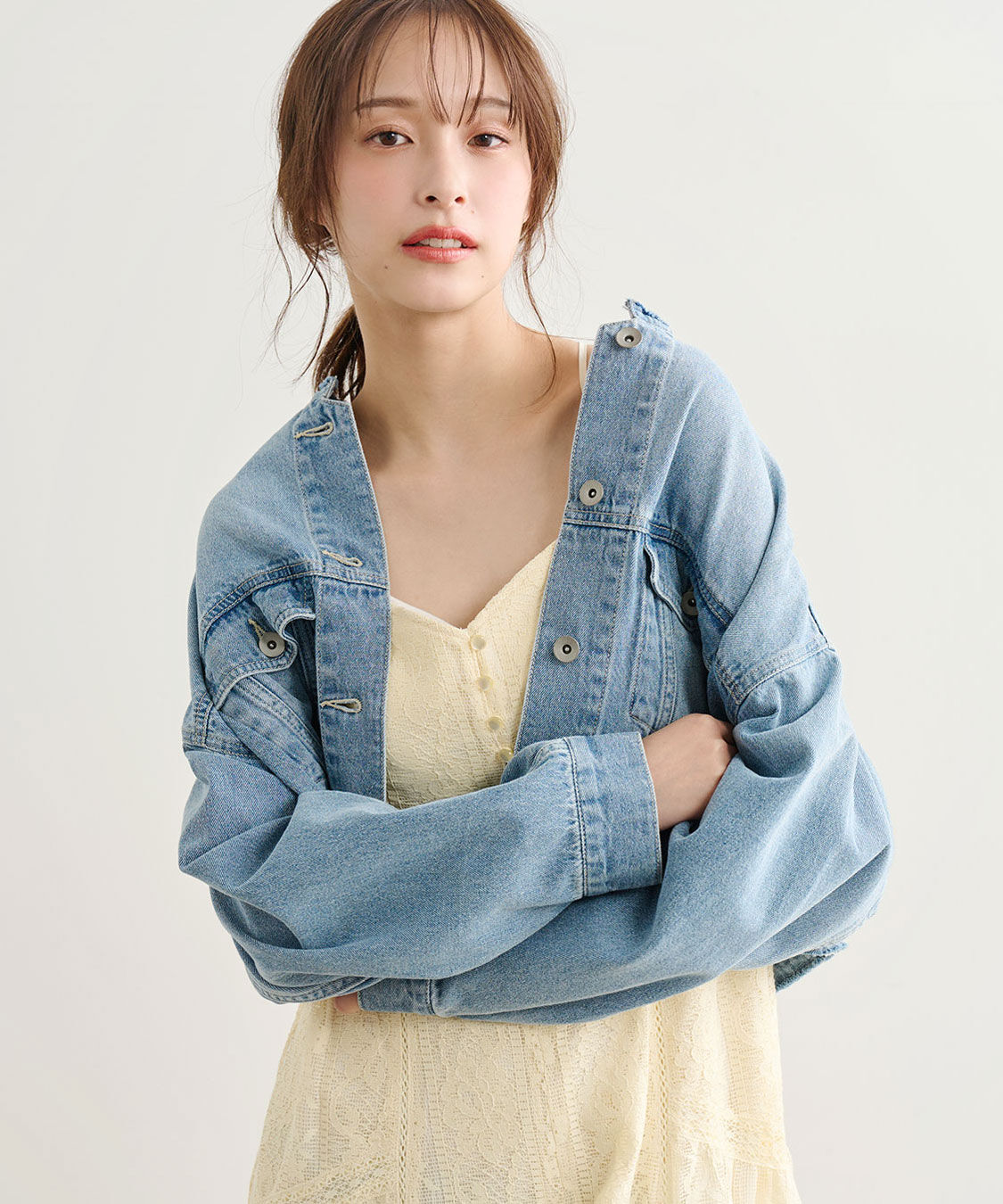 COCO DEAL「リメイク風ノーカラーGジャン」|デニムジャケット|