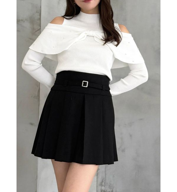 MERCURYDUO「ベルト付きチェックプリーツミニスカパン」|スカート|ブラック