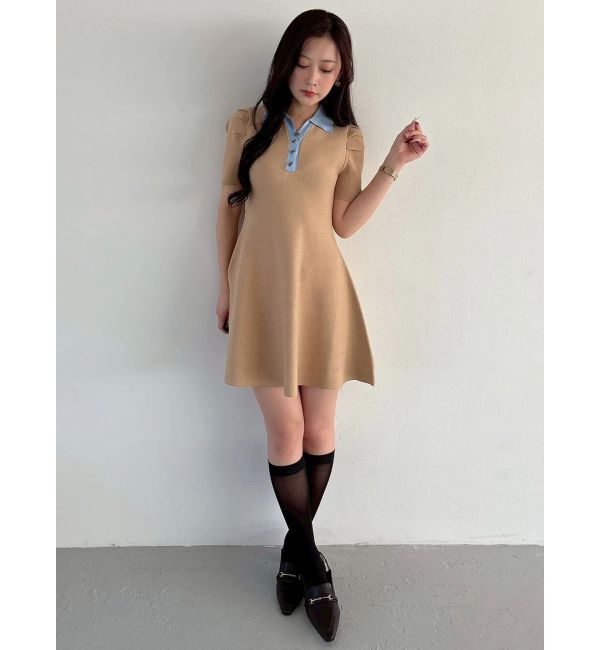 MERCURYDUO「【WEB限定】バイカラースキッパーフレアミニワンピース」|ワンピース|