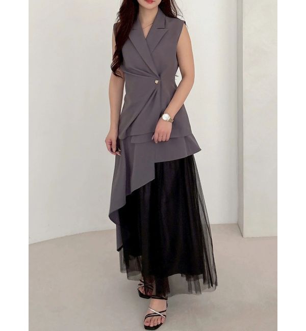 MERCURYDUO「異素材使いアシメフレアスカート」|スカート|