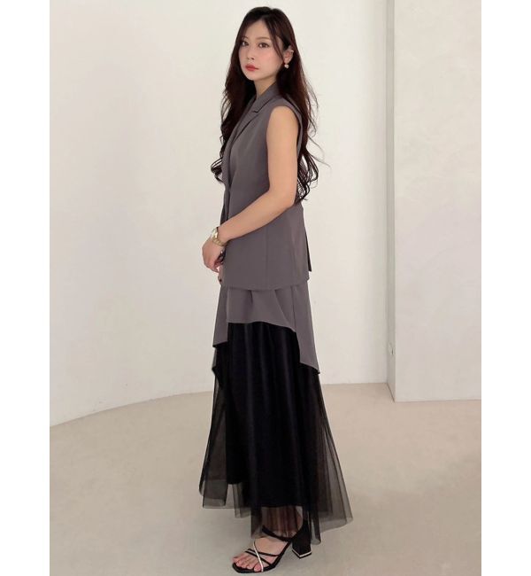 MERCURYDUO「異素材使いアシメフレアスカート」|スカート|