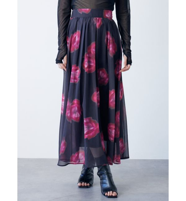 MURUA「ニュアンスフラワープリントスカート」|スカート|ブラック