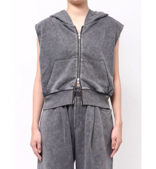 Ungrid「ヴィンテージウォッシュジップノースリパーカー」|パーカー|