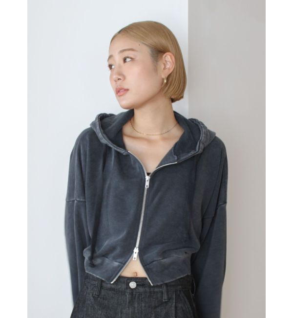 Ungrid「ダブルジップヴィンテージショートパーカー」|パーカー|チャコールグレー